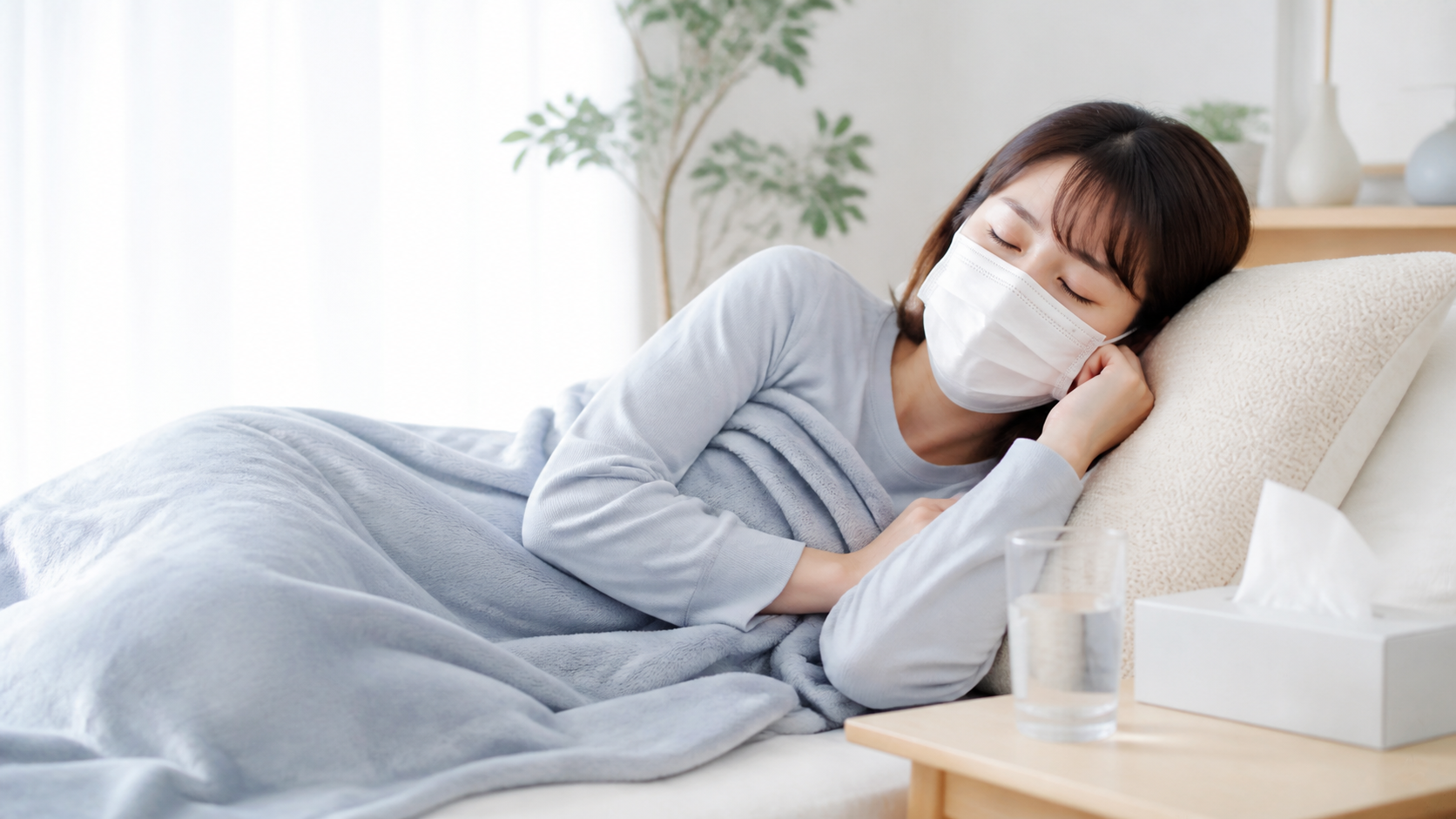 自宅で休養する女性