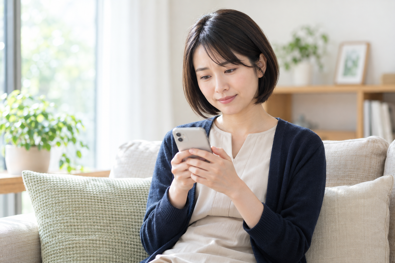 スマートフォンから相談する女性